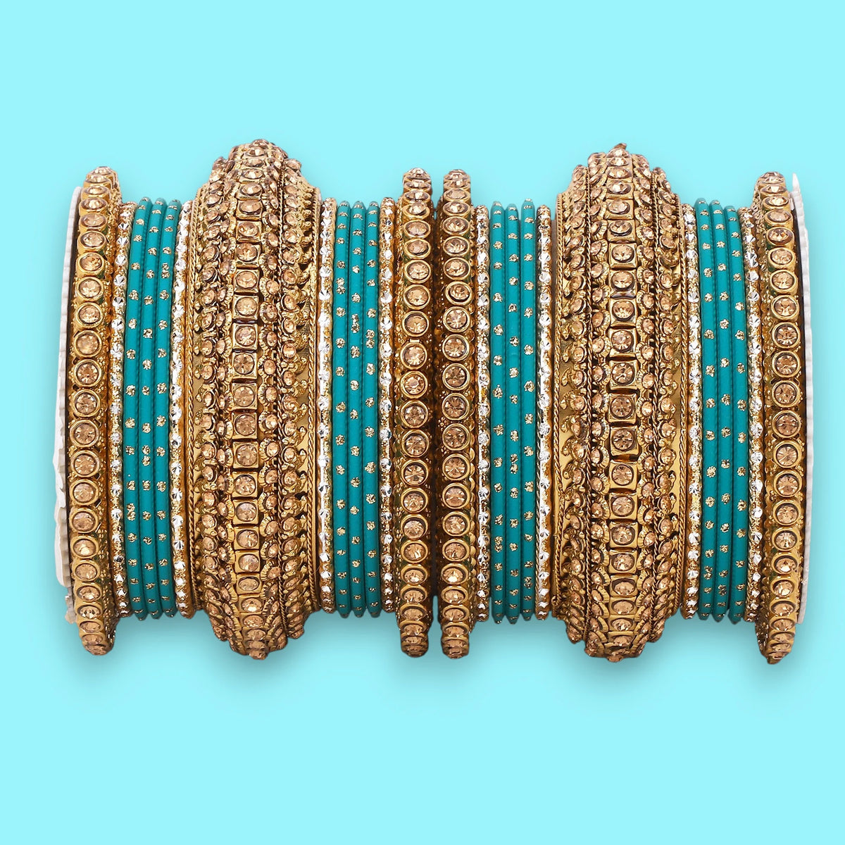 Luxurious Golden Dotted & Stone Bangle Set | Elegant Bridal & Partywear