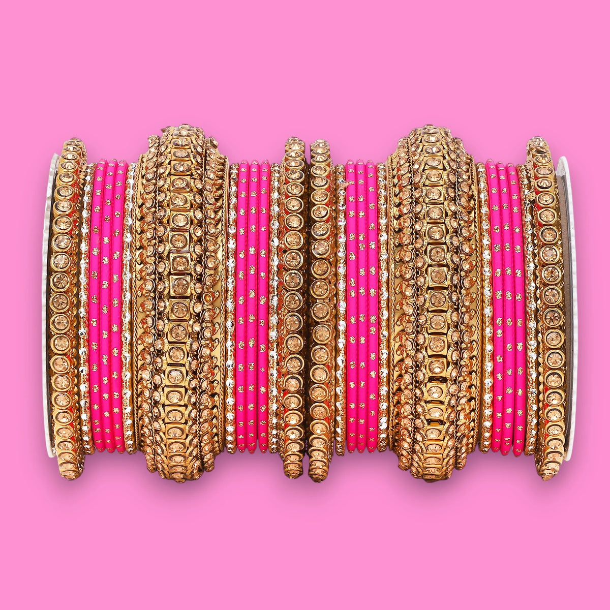 Luxurious Golden Dotted & Stone Bangle Set | Elegant Bridal & Partywear