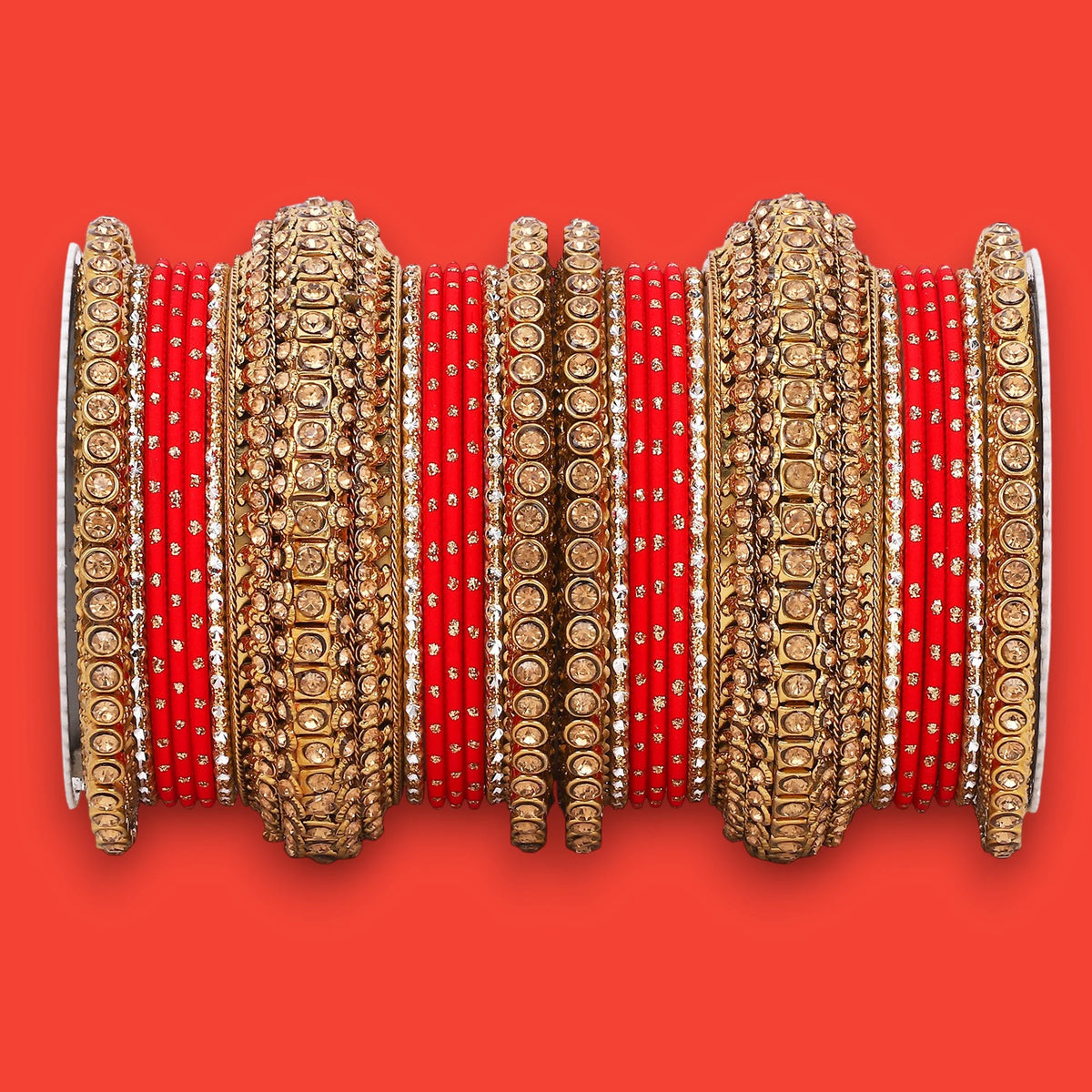 Luxurious Golden Dotted & Stone Bangle Set | Elegant Bridal & Partywear