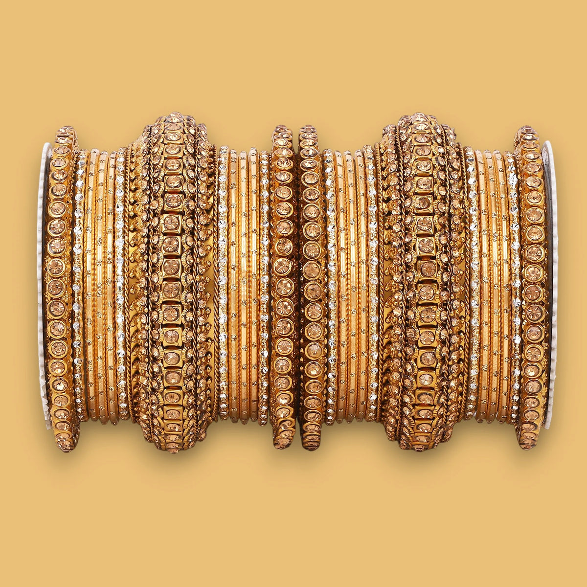 Luxurious Golden Dotted & Stone Bangle Set | Elegant Bridal & Partywear