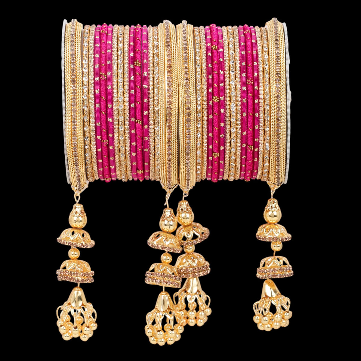 Traditional Jhumki Bangle Set with Golden Dotted Bangles | Ethnic Bridal Jewelry