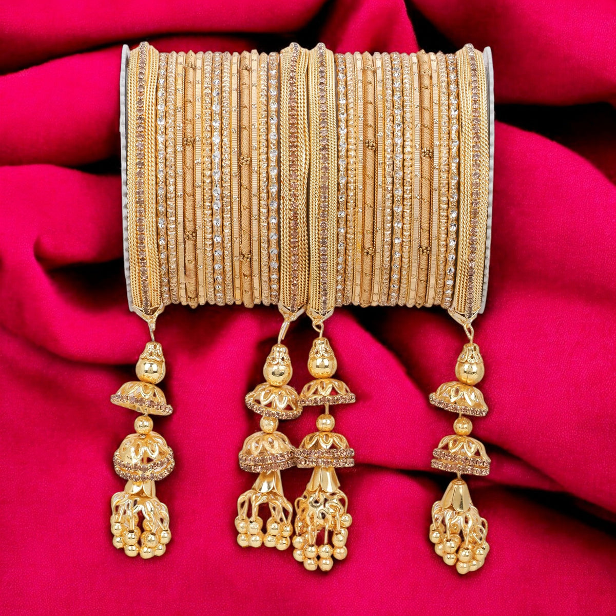Traditional Jhumki Bangle Set with Golden Dotted Bangles | Ethnic Bridal Jewelry