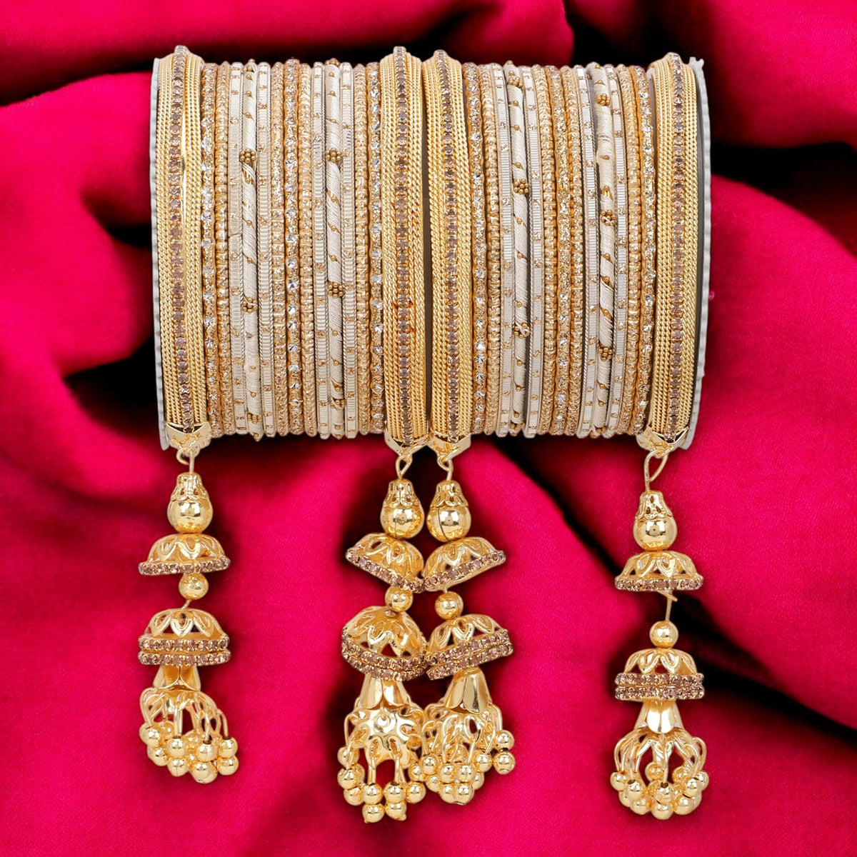 Traditional Jhumki Bangle Set with Golden Dotted Bangles | Ethnic Bridal Jewelry