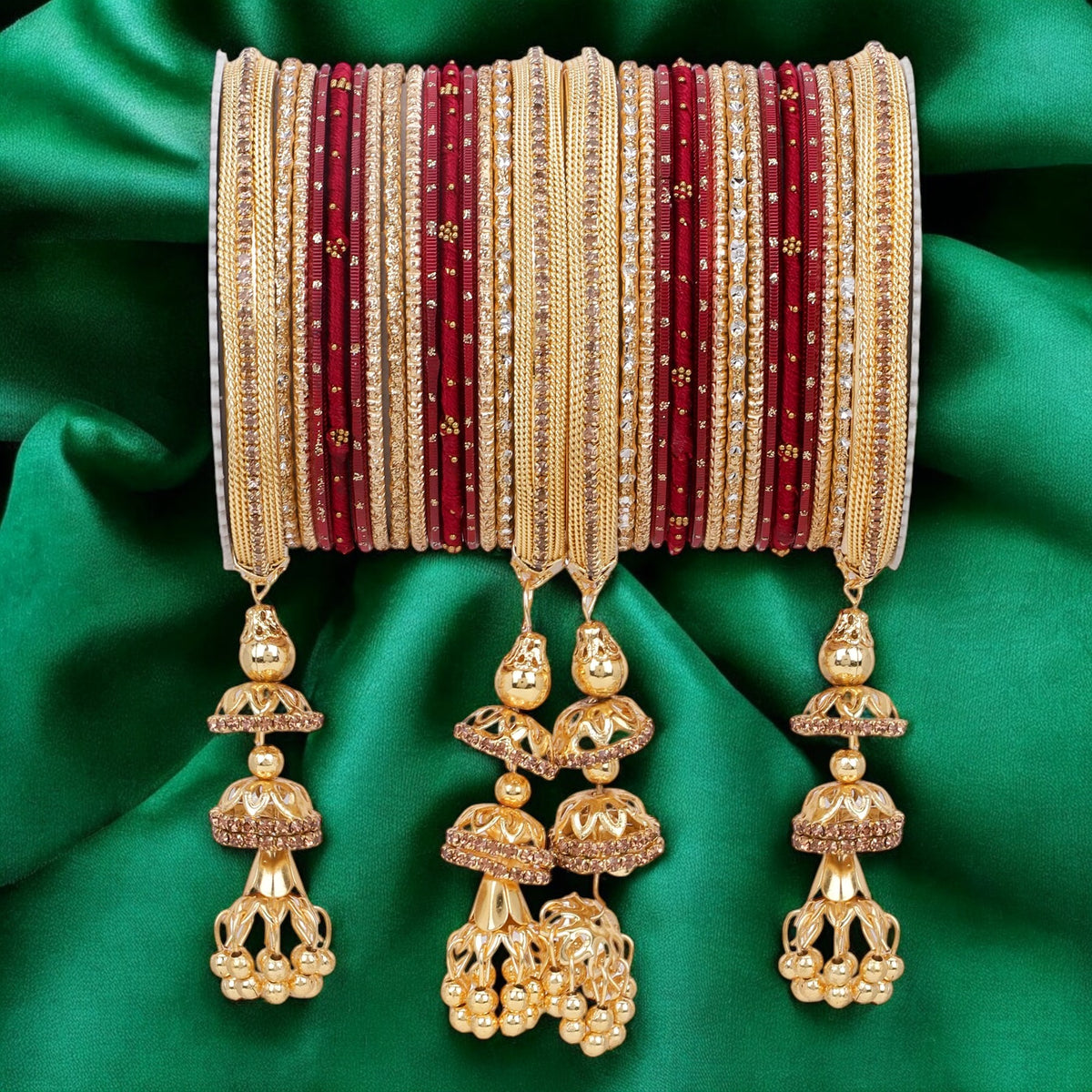 Traditional Jhumki Bangle Set with Golden Dotted Bangles | Ethnic Bridal Jewelry
