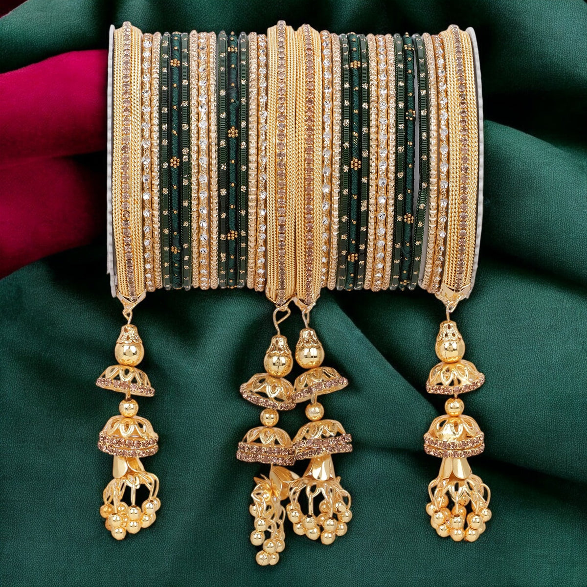 Traditional Jhumki Bangle Set with Golden Dotted Bangles | Ethnic Bridal Jewelry