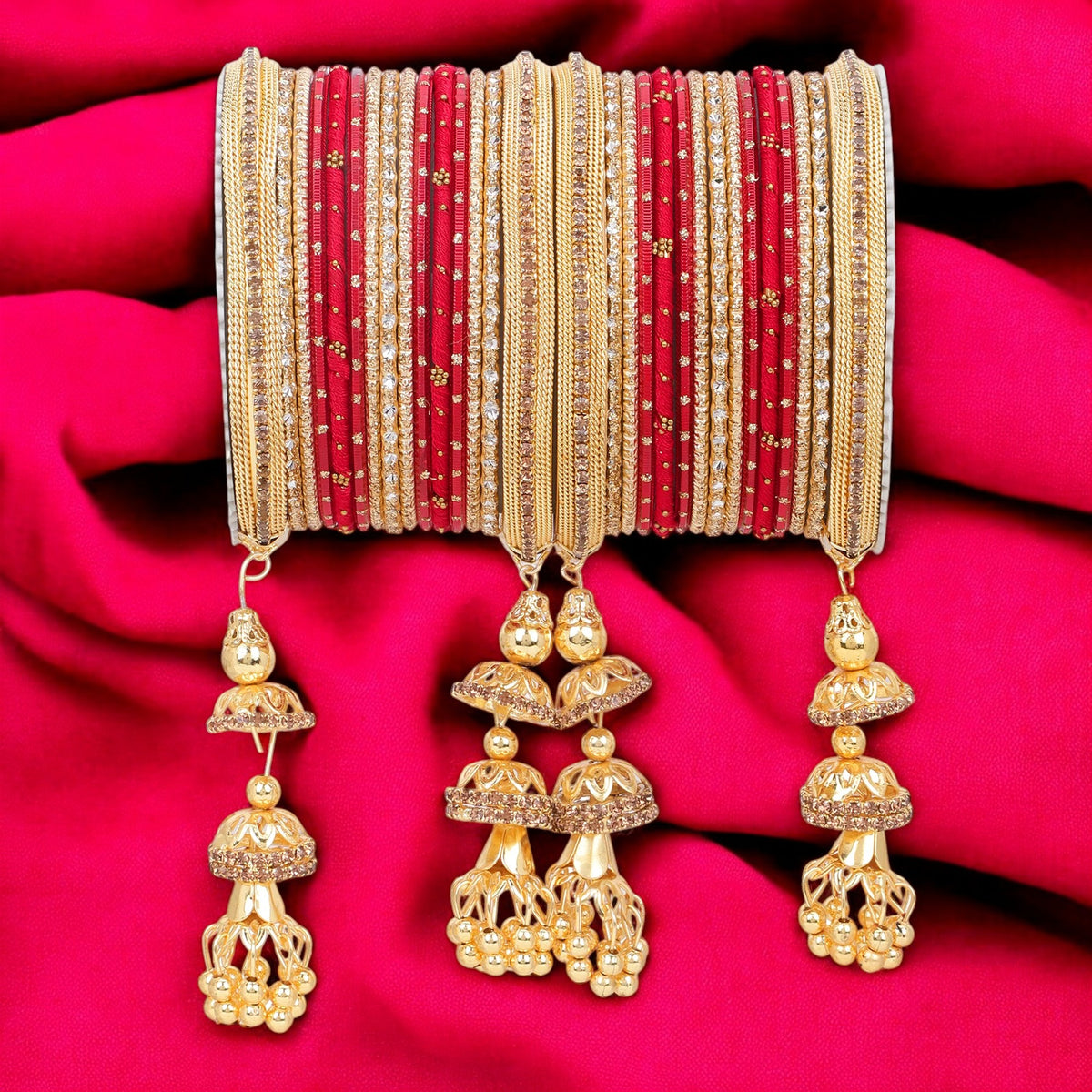 Traditional Jhumki Bangle Set with Golden Dotted Bangles | Ethnic Bridal Jewelry