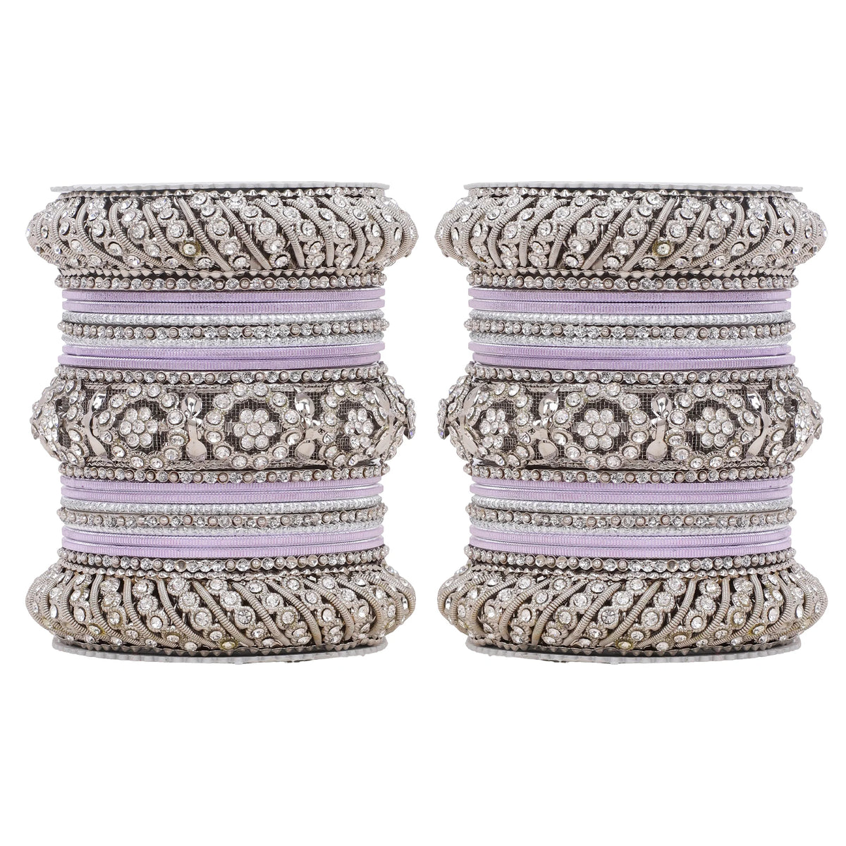 Silver Pacheli Bangle Set with Floral Center Kada | Traditional Ethnic Jewelry