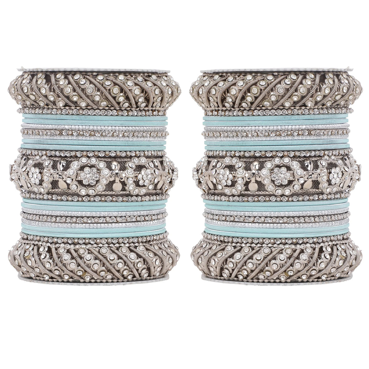 Silver Pacheli Bangle Set with Floral Center Kada | Traditional Ethnic Jewelry