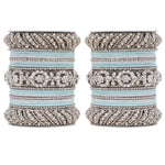 Silver Pacheli Bangle Set with Floral Center Kada | Traditional Ethnic Jewelry