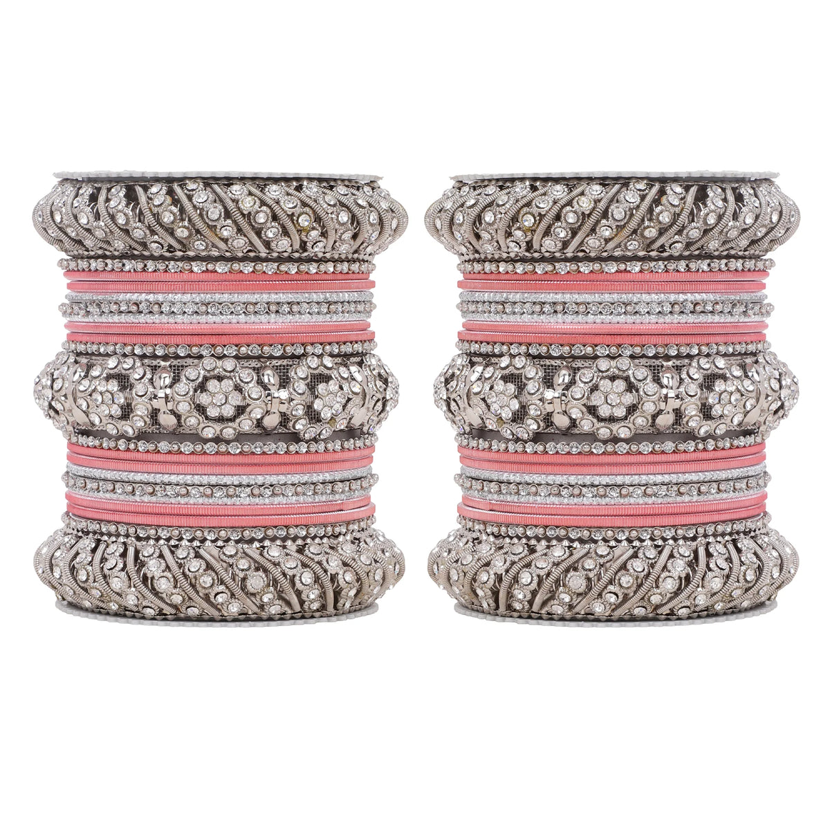 Silver Pacheli Bangle Set with Floral Center Kada | Traditional Ethnic Jewelry