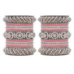 Silver Pacheli Bangle Set with Floral Center Kada | Traditional Ethnic Jewelry