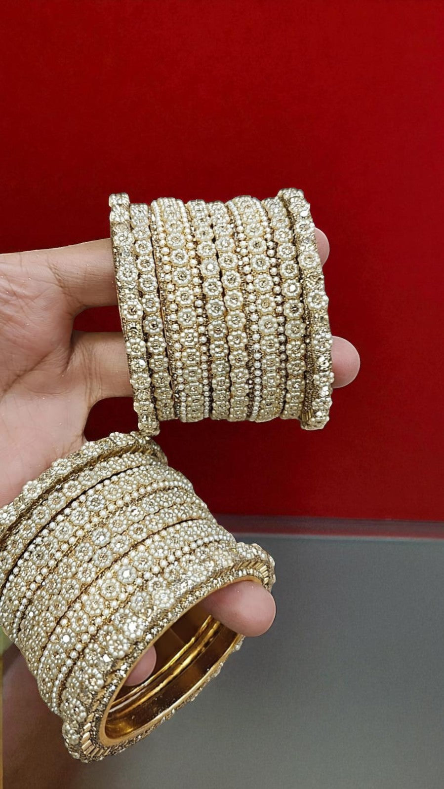 Floral CZ Stone Bridal Bangles Set Full Hand Polished Golden Sparkle Stack