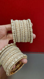 Floral CZ Stone Bridal Bangles Set Full Hand Polished Golden Sparkle Stack