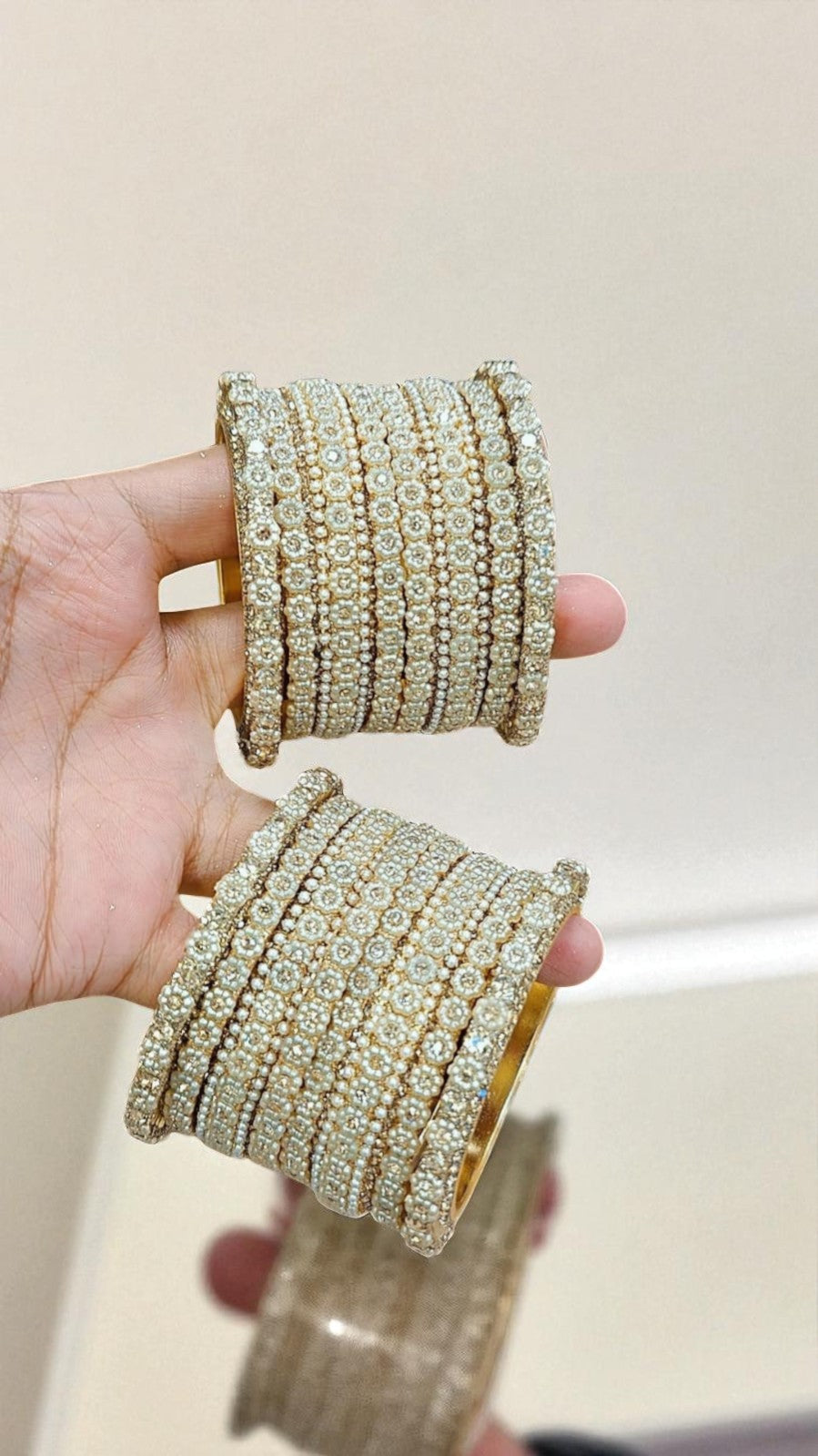Floral CZ Stone Bridal Bangles Set Full Hand Polished Golden Sparkle Stack