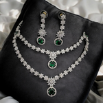 Layered Indian CZ Bridal Necklace Earrings Set, Indian CZ Jewelry, Pakistani AD Jewelry, Bridal Jewellery Set, Weding AD Necklace, Bollywood AD Earrings Set, Indian AD Jewelry Sey