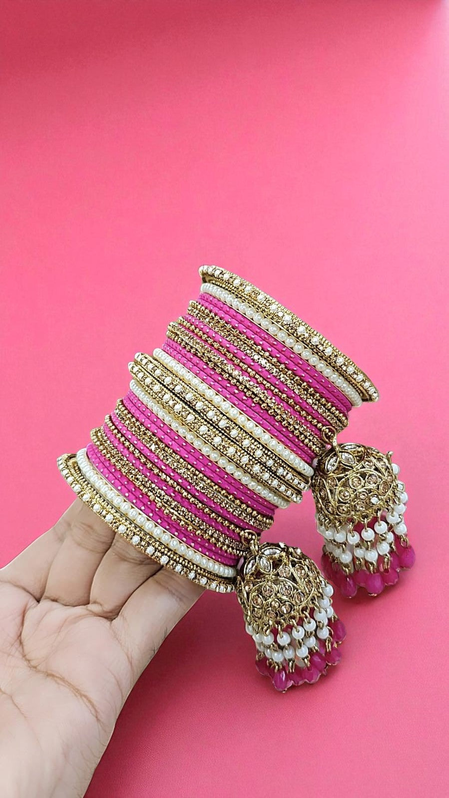 Beautiful Crystal Jhumar Bridal Bangle Set Elegant Traditional Wedding Jewelry