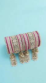 Kundan Pearl Beaded Mirror Bangle Set, Indian Wedding Jewelry, Kundan Jewelry