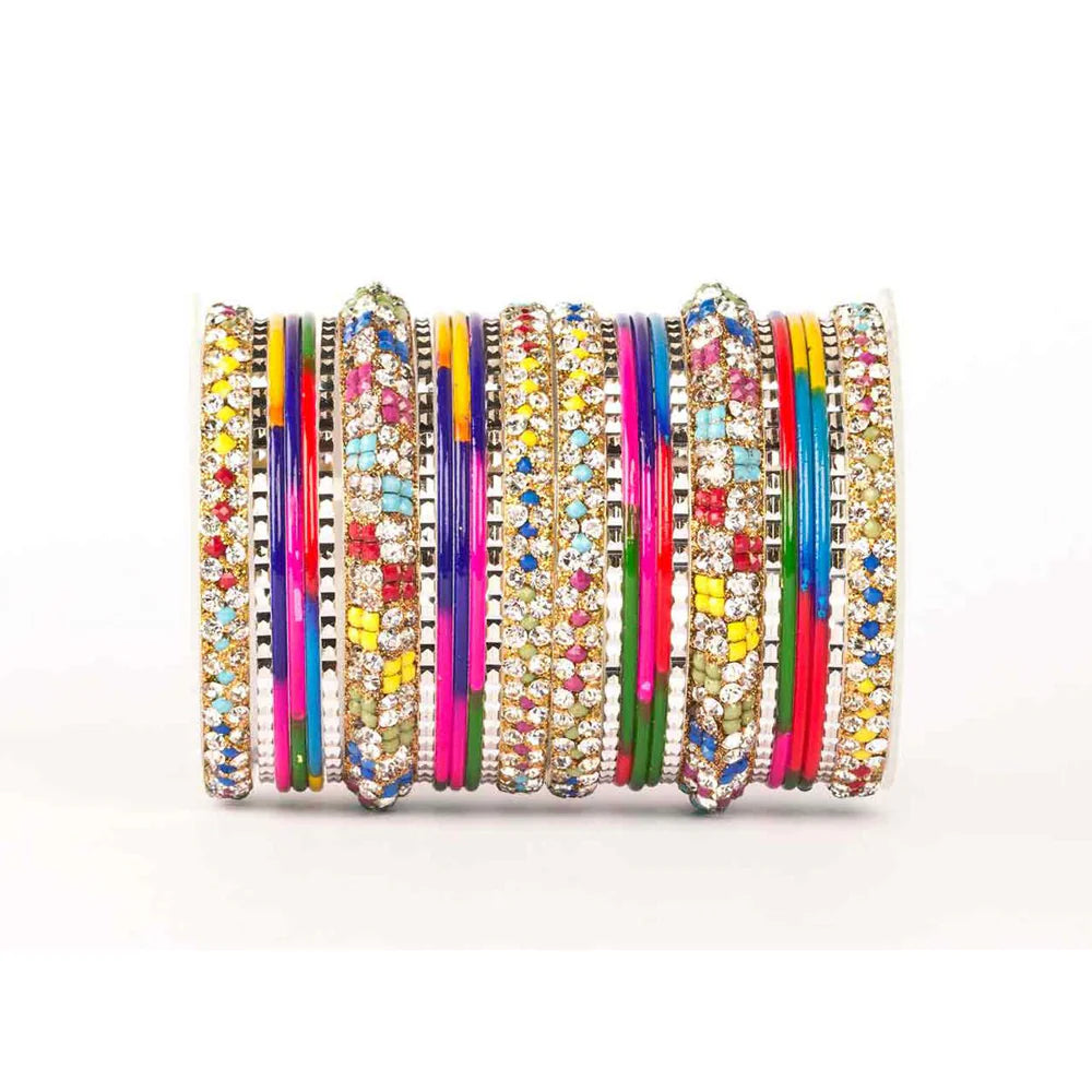 Lac Stone Pattern Bangle Set for Two Hands – 26 PCS Traditional Jewelry (Plus Size)