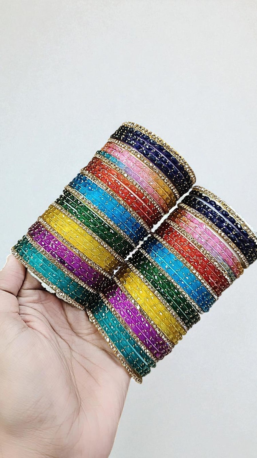 Banarasi Multi Gold Drop Stone Bangles Set | 2 Hand Sets with 8 Color Variations | Traditional Indian Jewelry
