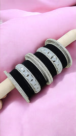 Indian Bollywood Black Silver Tone Thread Bangle Kada Set For Wedding