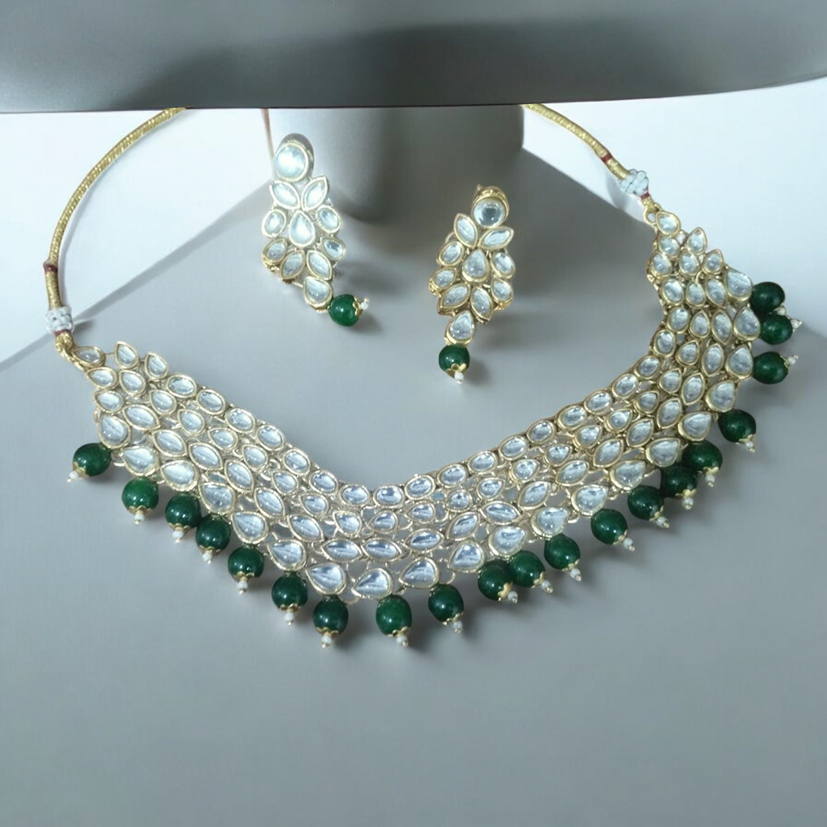 Green Kundan Stylish Choker Pearl Earrings Set, Pearl Bridal Choker, Pearl Earings Set, Bollywood Necklace Earrings, Pakistani Kundan Necklace Set, Earings For Bridal, Jewellery Set