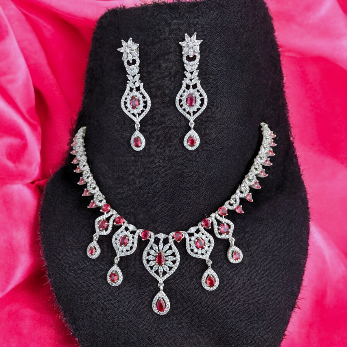 AD Necklace Earrings Bollywood Jewelry Set, Bollywood CZ Earrings Set, Pakistani AD Necklace, Indian Jewellery Necklace Set, Wedding Design Jewellery, Traditional Jewelry Set