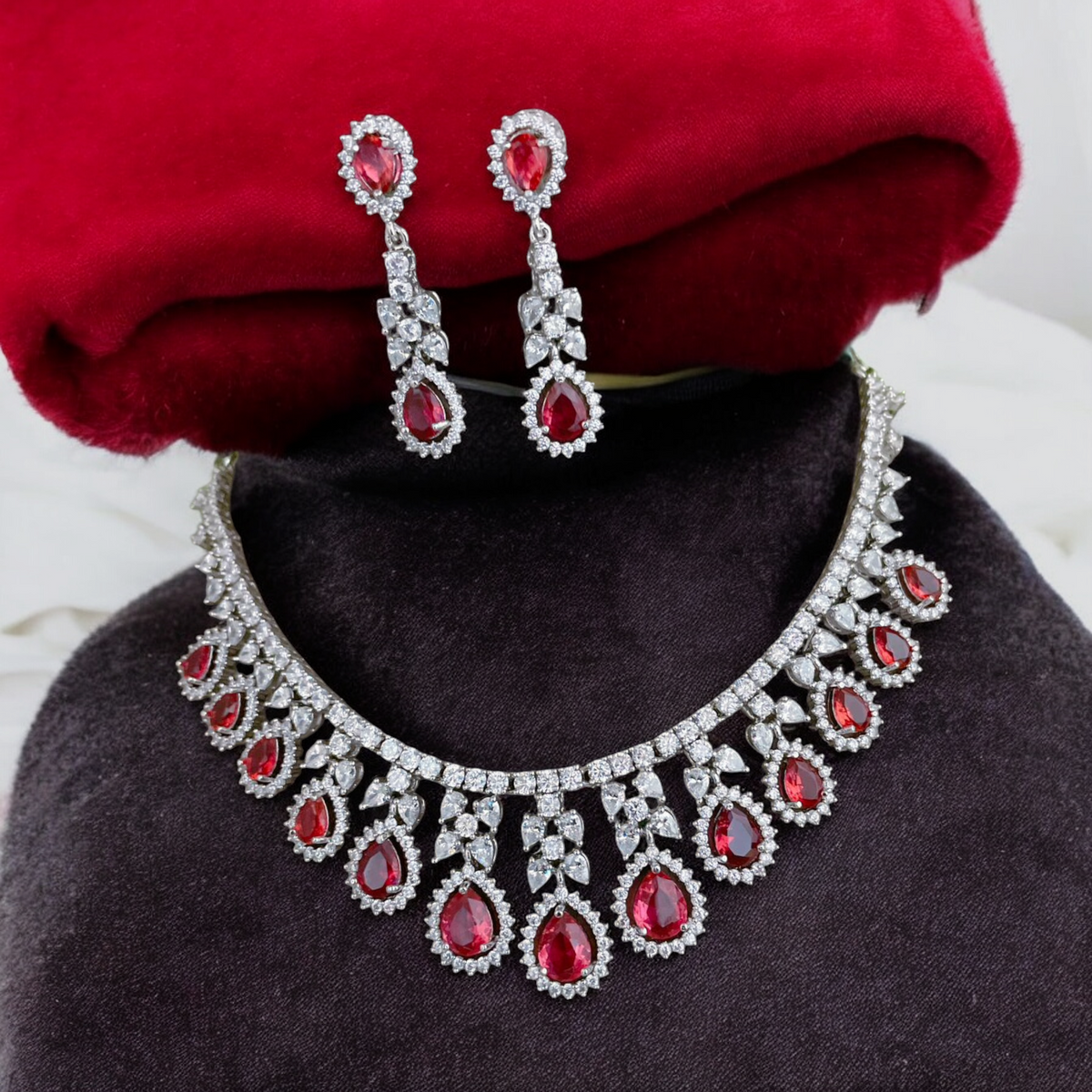 Silver Finish Cz Choker Earring Indian Jewelry Set, Silver AD jewelry, Silver finish Bridal Jewelry, AD Neckace, AD earrings Set, CZ Wedding Necklace, pakistani Choker