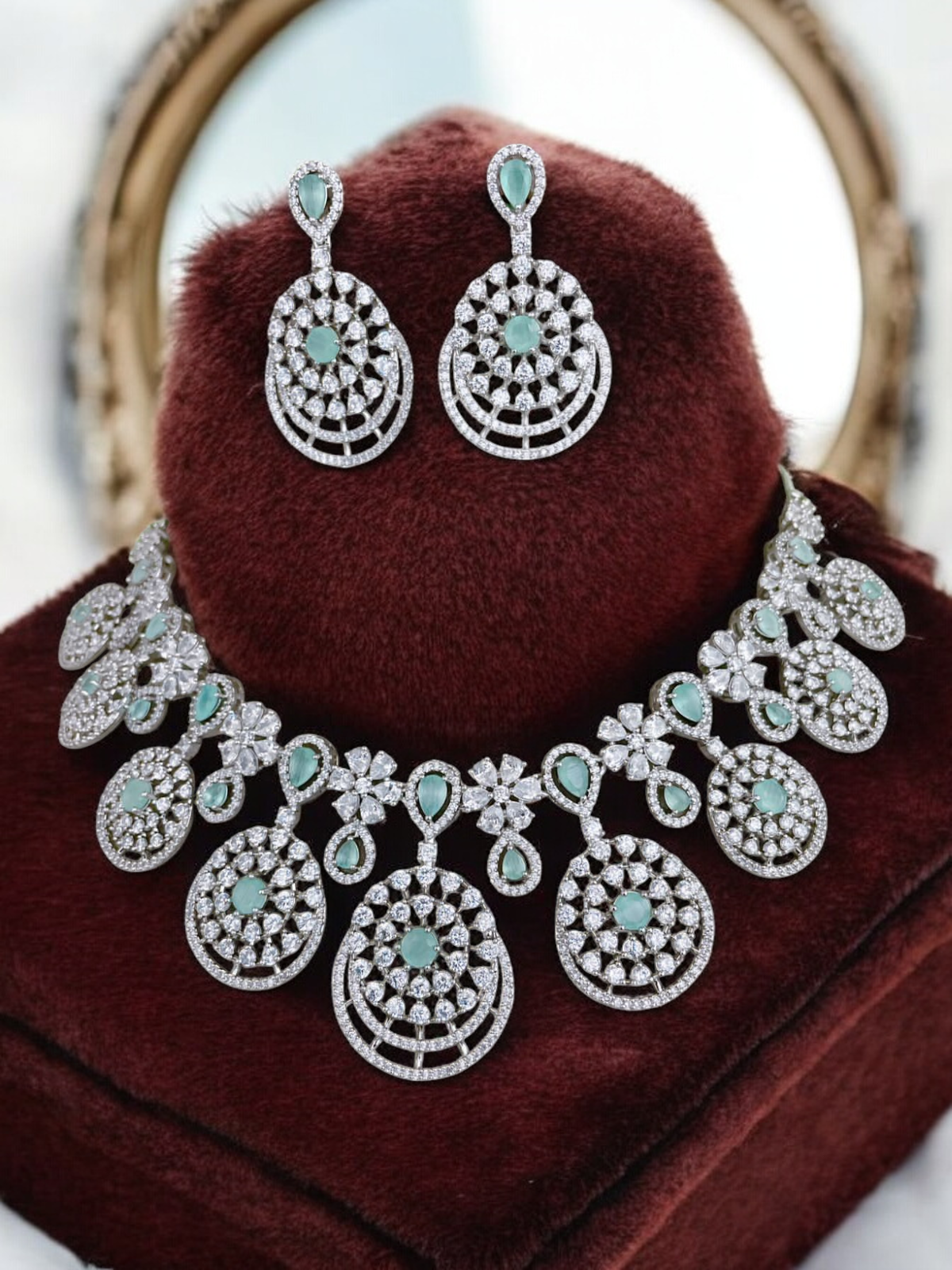 Stunning Silver Plated AD Choker Necklace Chandbali Set, AD Chandbali, CZ Necklace Chandbali Set, Indian AD Choker Chandbali, Pakistani AD Earrings Set, Wedding AD Choker Set