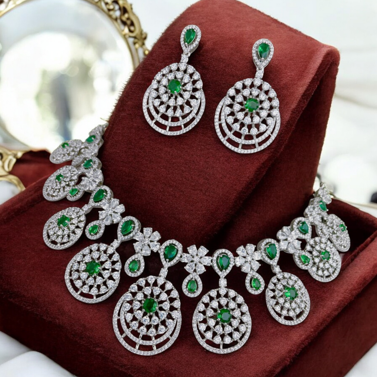 Stunning Silver Plated AD Choker Necklace Chandbali Set, AD Chandbali, CZ Necklace Chandbali Set, Indian AD Choker Chandbali, Pakistani AD Earrings Set, Wedding AD Choker Set