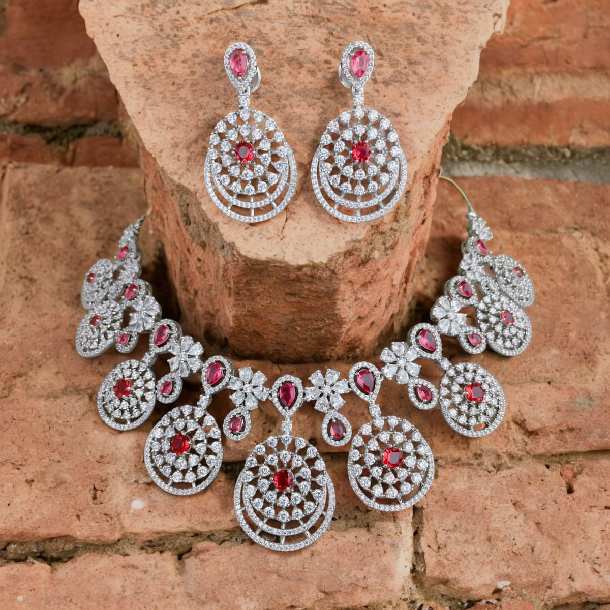 Stunning Silver Plated AD Choker Necklace Chandbali Set, AD Chandbali, CZ Necklace Chandbali Set, Indian AD Choker Chandbali, Pakistani AD Earrings Set, Wedding AD Choker Set