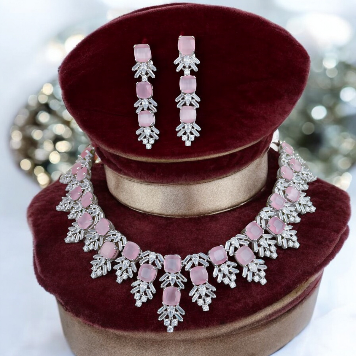 Exquisite Indian CZ Necklace Earring Jewellery Set, CZ Jewellery Set, Bridal AD Set, Wedding AD Necklace, Indian CZ Earrings, Bollywood CZ Jewellery, Pakistani Wedding Choker