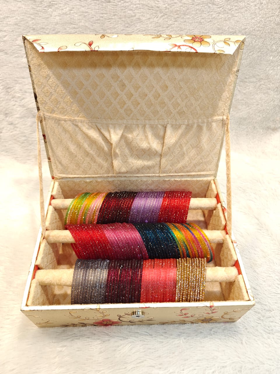 Beautiful 12-Color Floral Glass Bangle Set – Vibrant Traditional Elegance