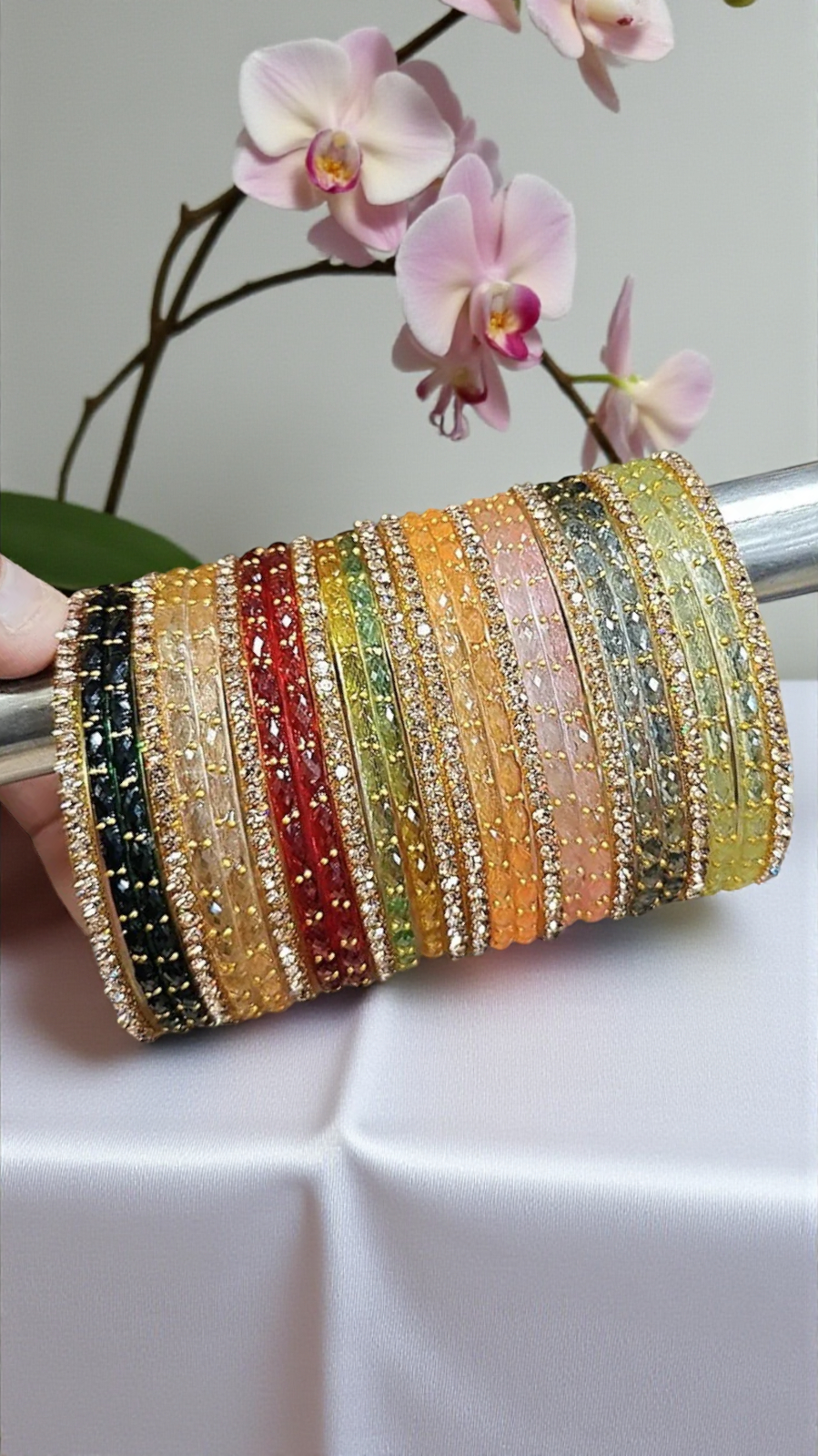 Radiant Gold Drop Glass Bangles – Elegant Multicolor Touch of Tradition - Libasaa.com