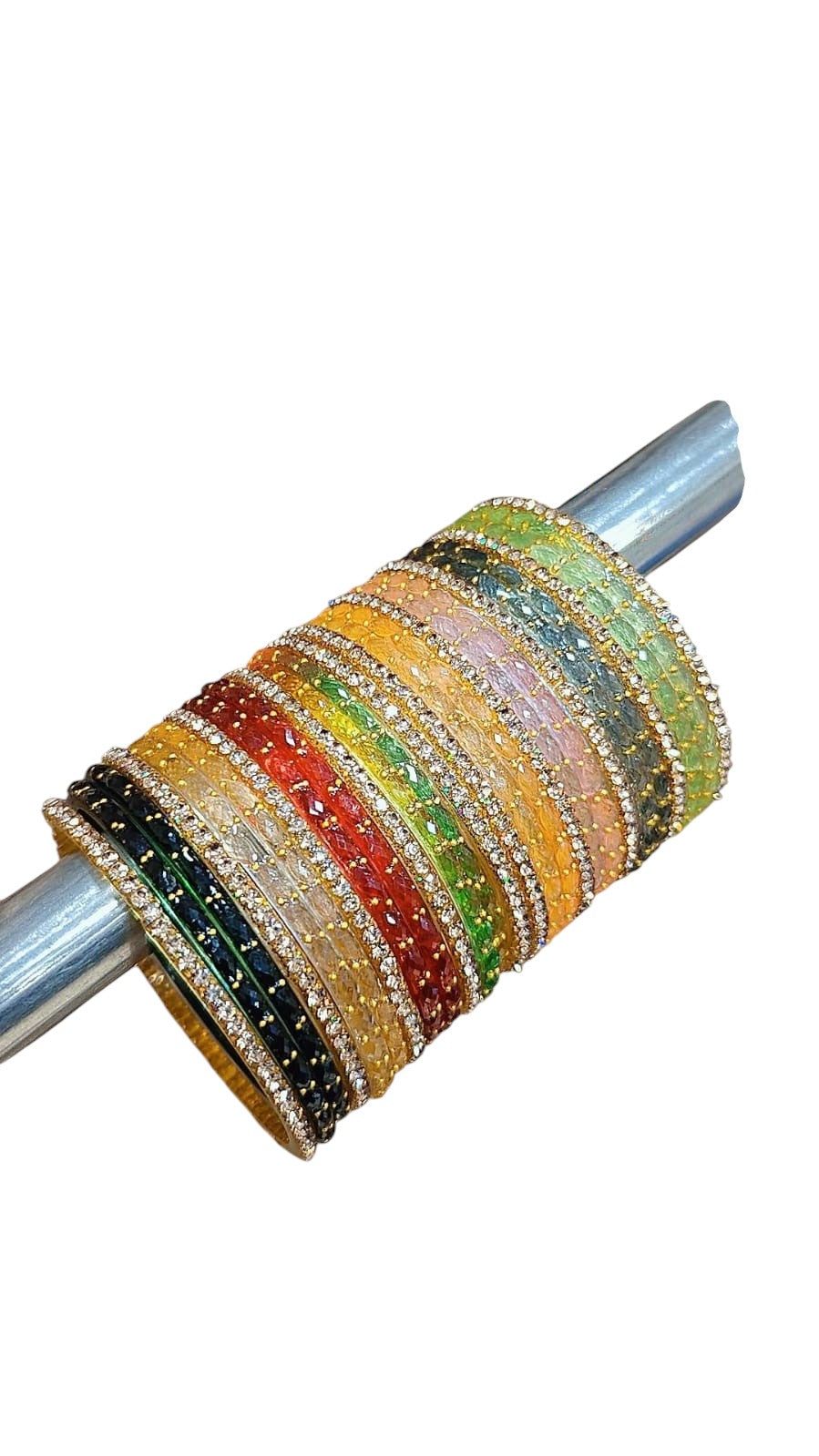 Radiant Gold Drop Glass Bangles – Elegant Multicolor Touch of Tradition