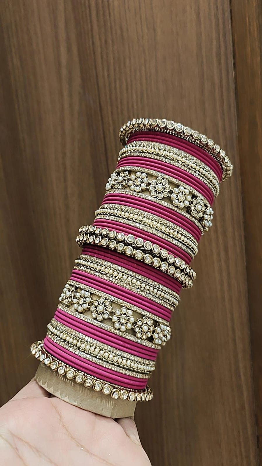 Royal Purple Bridal Stone & Pearl Bangle Set – Elegant Wedding Collection