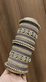 Royal Purple Bridal Stone & Pearl Bangle Set – Elegant Wedding Collection