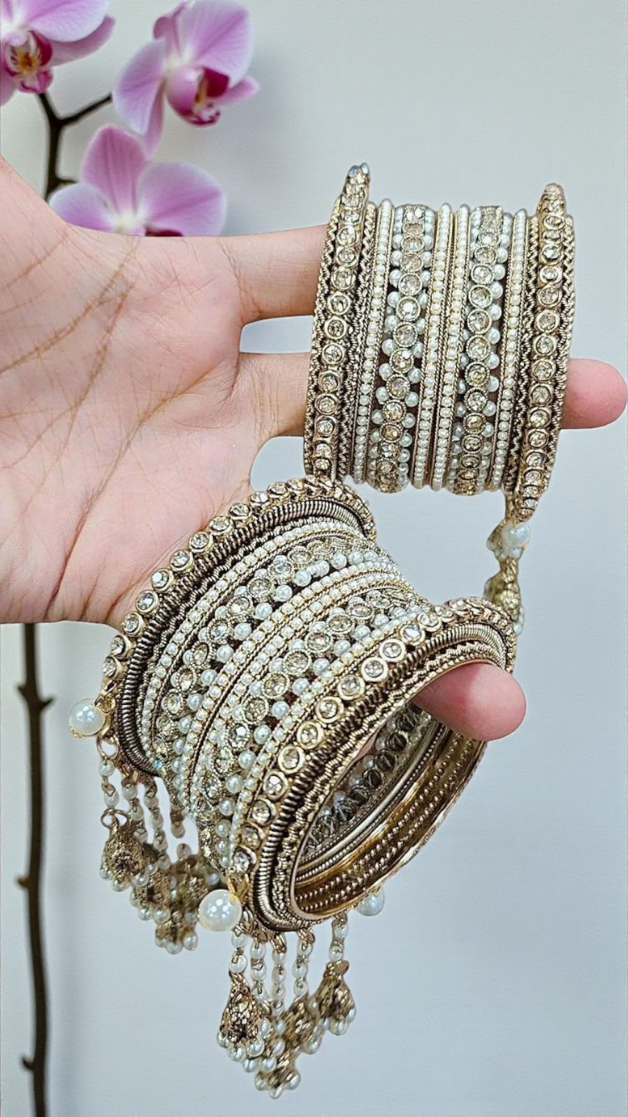 Khushi Moti Jhumri Bangles Set – Elegant Pearl-Studded Traditional Beauty - Libasaa.com