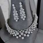 Beautiful Wedding Silver CZ Choker Earrings Set, AD Silver Choker, AD Silver Earrings, CZ Silver Jewellery, AD Jewelry set, AD choker