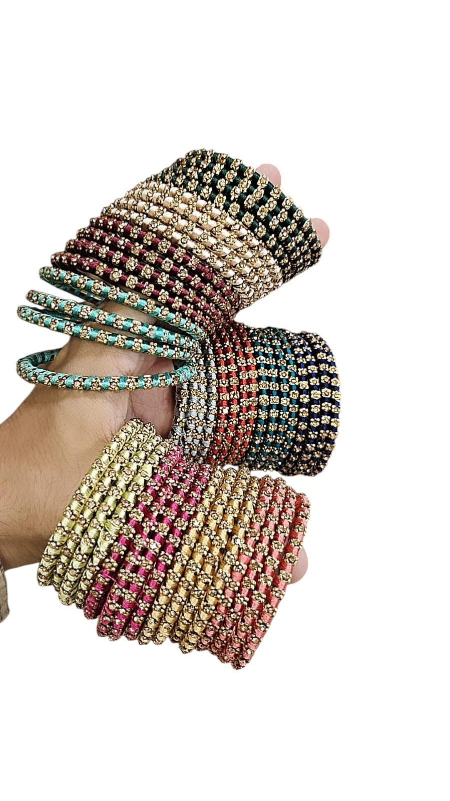 Premium Golden Shadow Thread Bangles Set – 12 Unique Colours, 4 Bangles Each