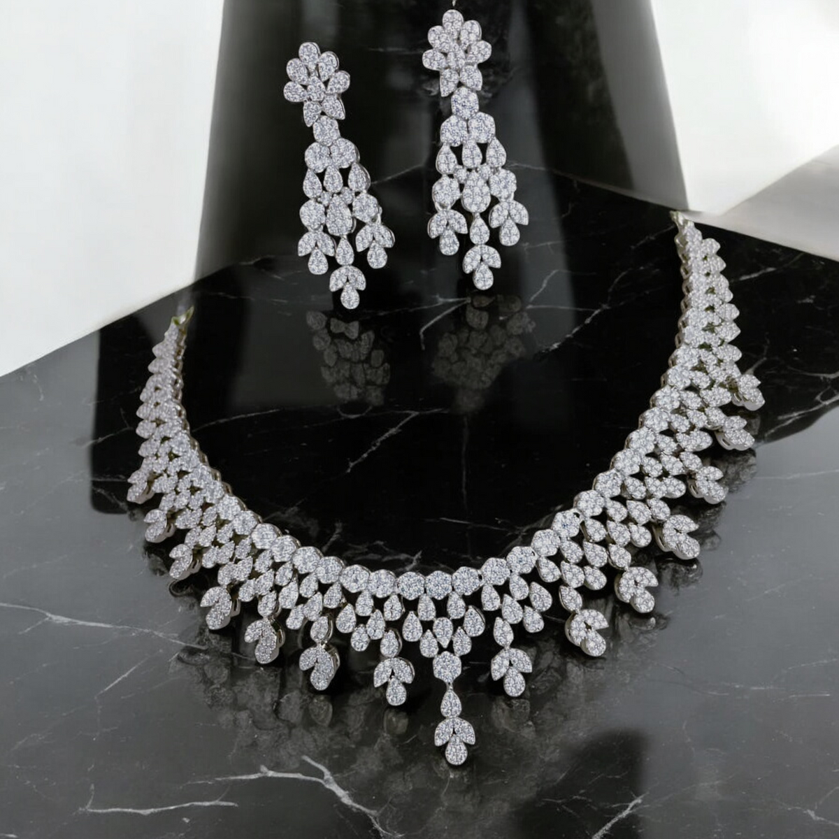 Luxurious Bridal Floral AD Necklace Set Indian Jewelry, Statement Bridal Jewelry, Bollywood AD Jewelry, Pakistani AD Choker, CZ Set, AD Necklace, CZ Earrings