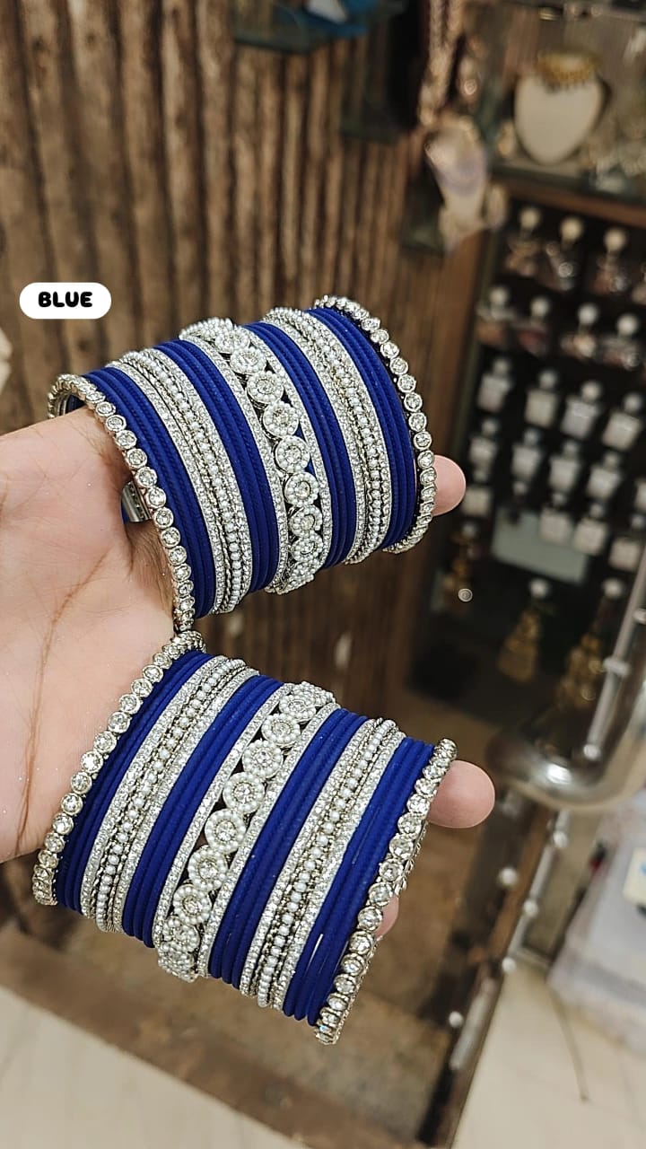 Elegant Moti Silver Stone Diamond Bangles – Timeless Grace for Every Occasion - Libasaa.com