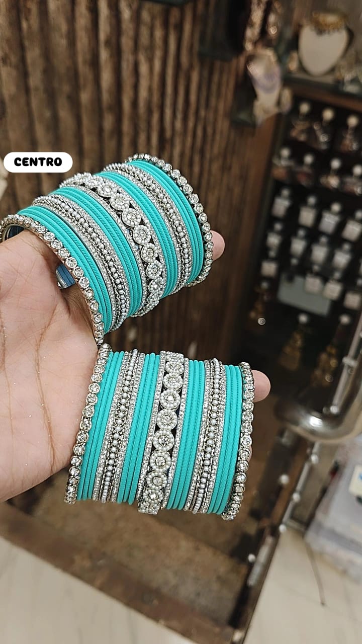 Elegant Moti Silver Stone Diamond Bangles – Timeless Grace for Every Occasion - Libasaa.com