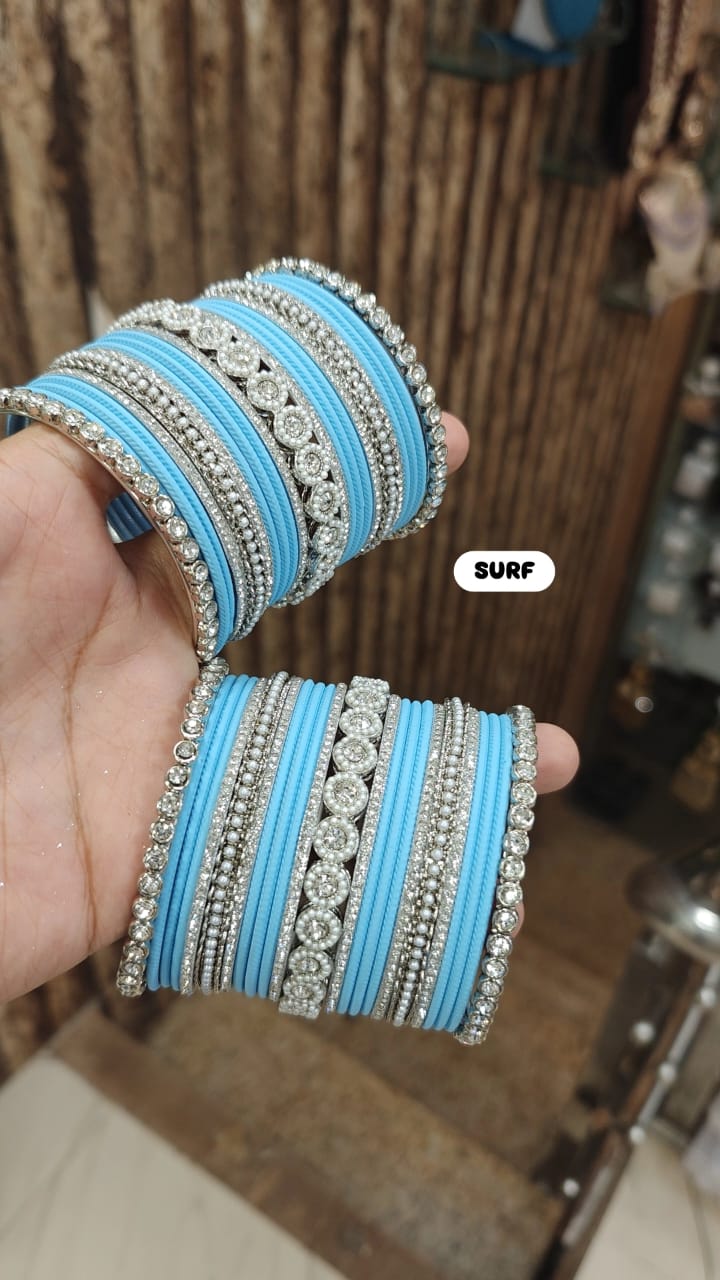 Elegant Moti Silver Stone Diamond Bangles – Timeless Grace for Every Occasion - Libasaa.com