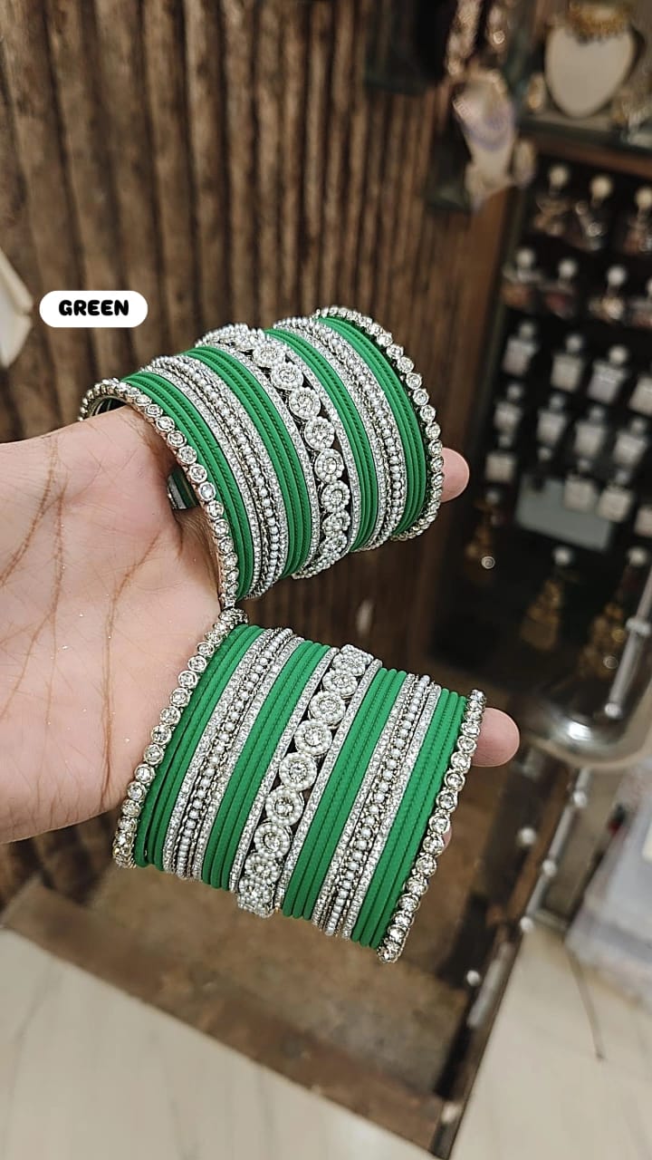 Elegant Moti Silver Stone Diamond Bangles – Timeless Grace for Every Occasion - Libasaa.com