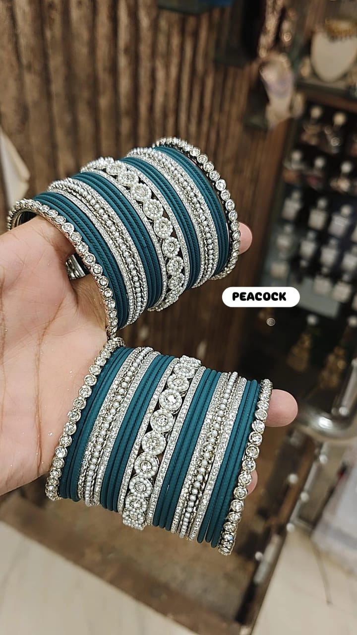 Elegant Moti Silver Stone Diamond Bangles – Timeless Grace for Every Occasion - Libasaa.com