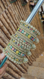Indian Jhumki Brass Stones Bangle Set | Multi-Stone Bridal Bangles Set | Traditional Indian Jewellery by Libasaa