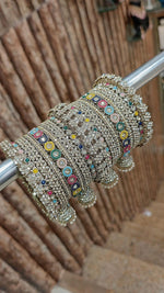 Indian Jhumki Brass Stones Bangle Set | Multi-Stone Bridal Bangles Set | Traditional Indian Jewellery by Libasaa