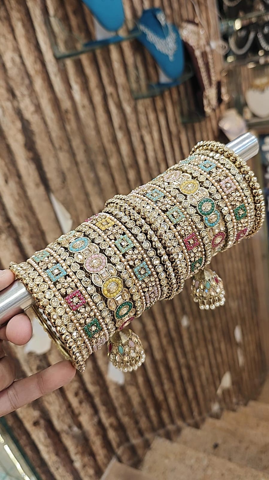 Heavy Look Bridal Kundan Stone Bangle Set | Indian Jhumki Stones Bangles with Moti Touch | Premium Indian Jewellery