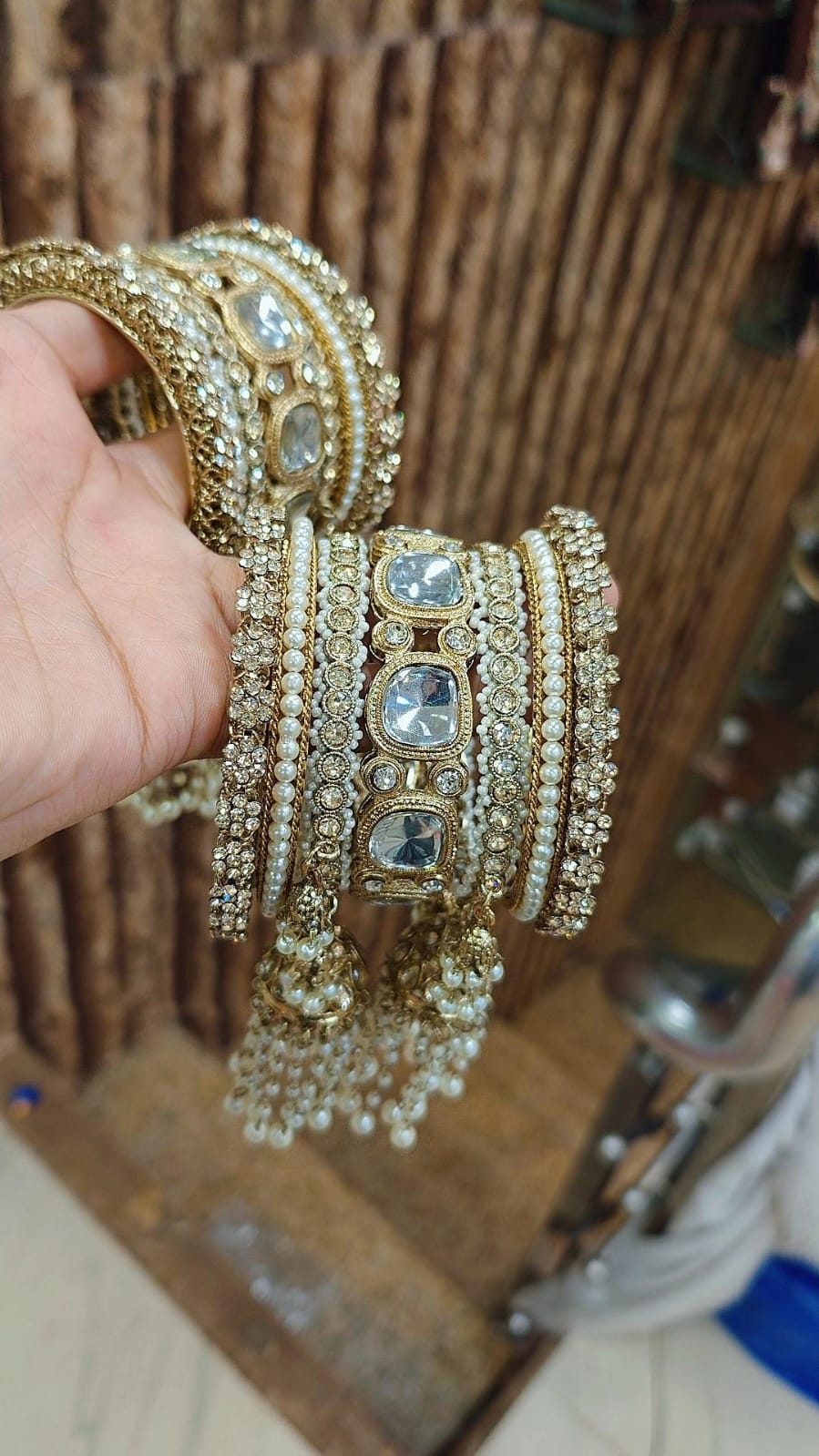 Indian Kundan Stone Moti Bangle Set | Indian Jewellery | Jhumar & Moti Stone Touch Look Bridal Bangle Set | Premium Indian Bangles Set