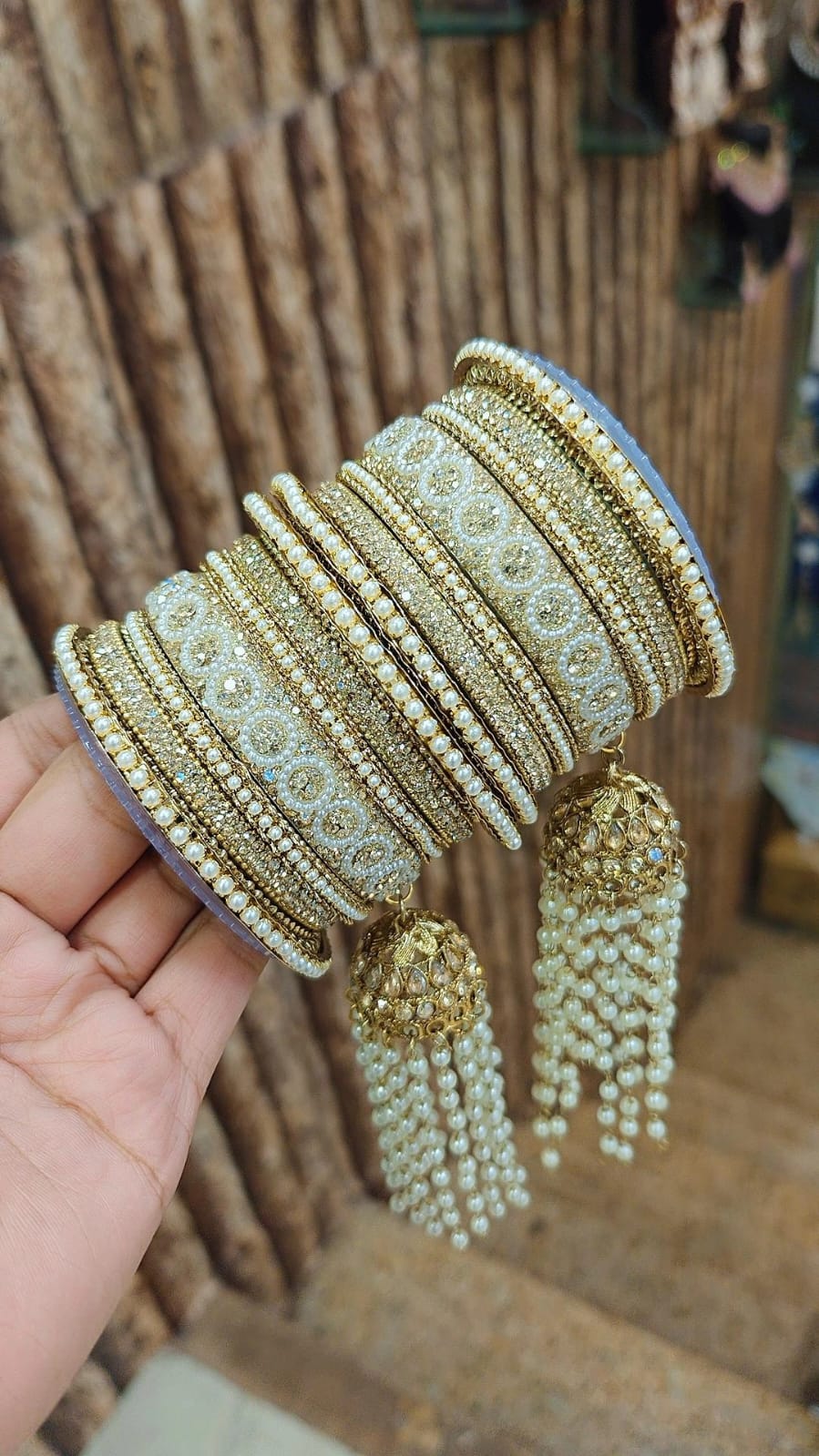 Wedding Touch Look Bridal Bangles Set | Indian Jewellery | Copper Gold Shadow Stone Touch Look Bridal Bangle Set | Premium Indian Bangles Set for Weddings & Festive Wear